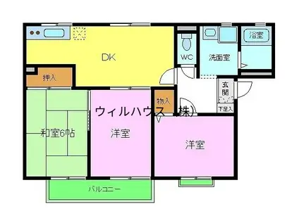 パークコートA棟(3DK/1階)の間取り写真