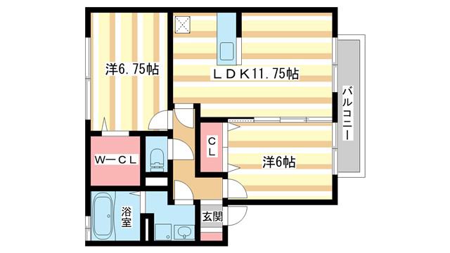 ヴィラウエスト(2LDK/2階)の間取り写真