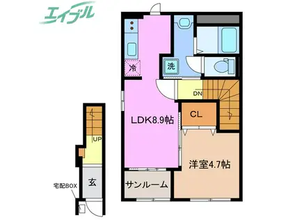 四日市市赤堀アパート(1LDK/2階)の間取り写真