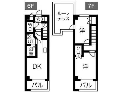 ピュアドーム博多リバーサイド(2DK/6階)の間取り写真