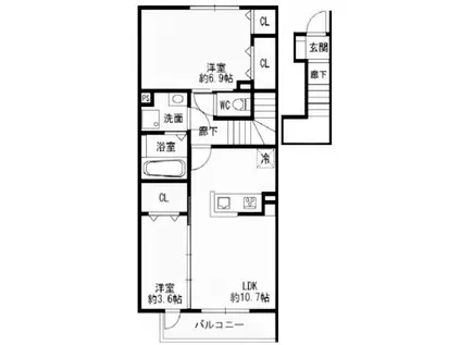 フェーブ千代が丘(2LDK/2階)の間取り写真