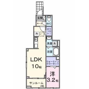 ヒカルサ西東京向台イースト(1LDK/1階)の間取り写真