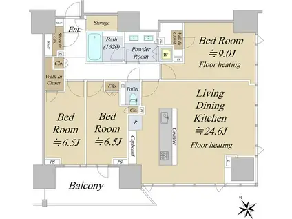 グランドヒルズ恵比寿(3LDK/21階)の間取り写真