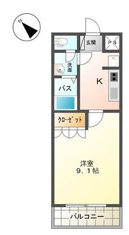 エスポアール(1K/2階)の間取り写真