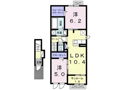 オゾラI(2LDK/2階)の間取り写真