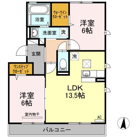 カルチェASUKA(2LDK/1階)の間取り写真