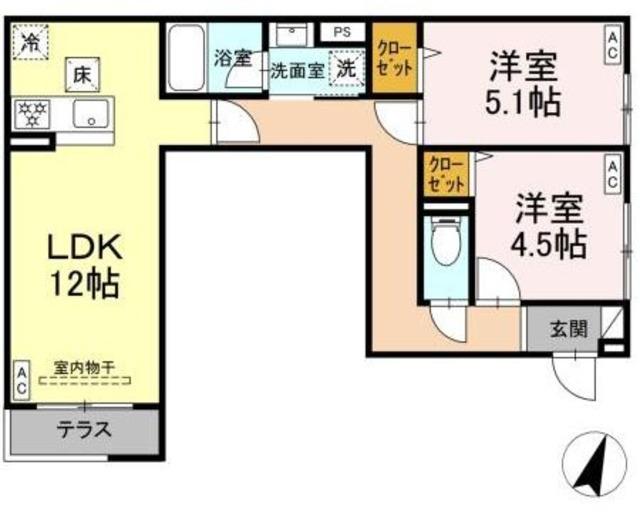 セレスティア中央 II(2LDK/1階)の間取り写真
