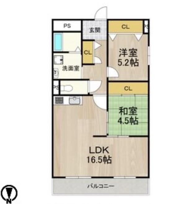 阪急宝塚線 清荒神駅 徒歩8分 5階建 築29年(2LDK/2階)の間取り写真