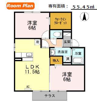 モンテ・シエルB(2LDK/1階)の間取り写真