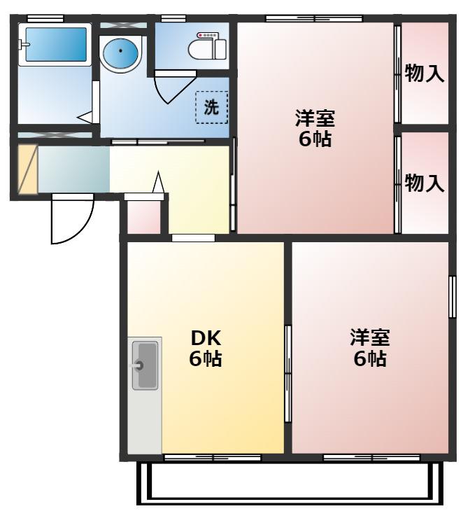 グリーンコーポI B(2DK/2階)の間取り写真
