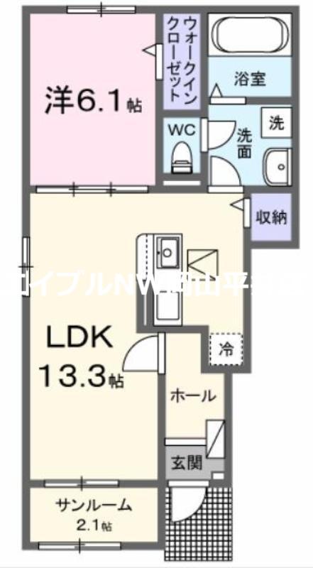 エスポワール昴B(1LDK/1階)の間取り写真