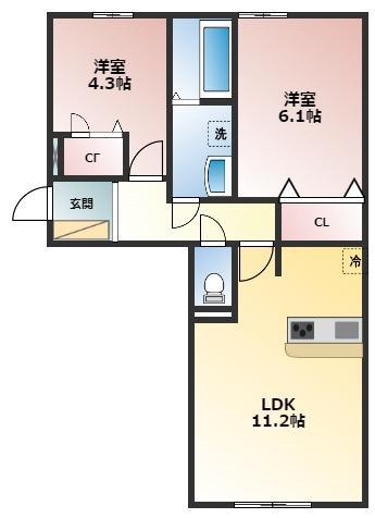 エムライズ西宮(2LDK/2階)の間取り写真
