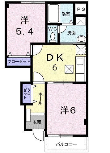 エスポワールステラA(2DK/1階)の間取り写真