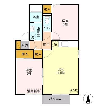 サンライズヒルA(2LDK/1階)の間取り写真