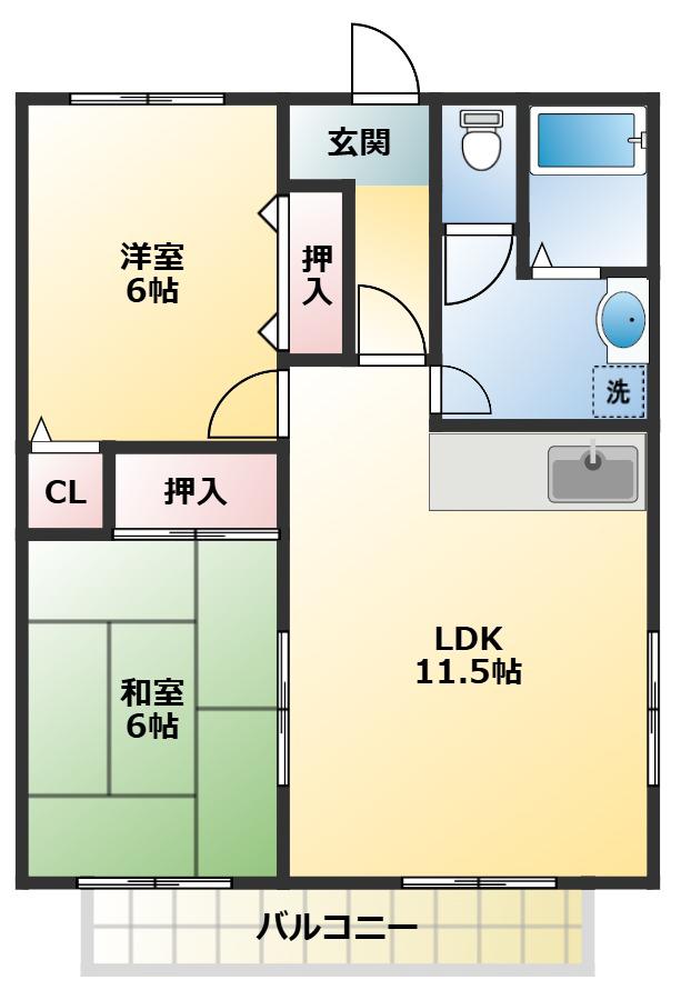アンソレイエA棟(2LDK/2階)の間取り写真
