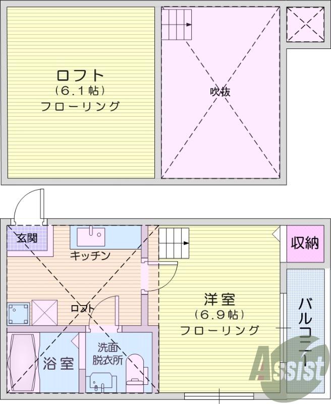 ベアーレ南仙台(1K/1階)の間取り写真