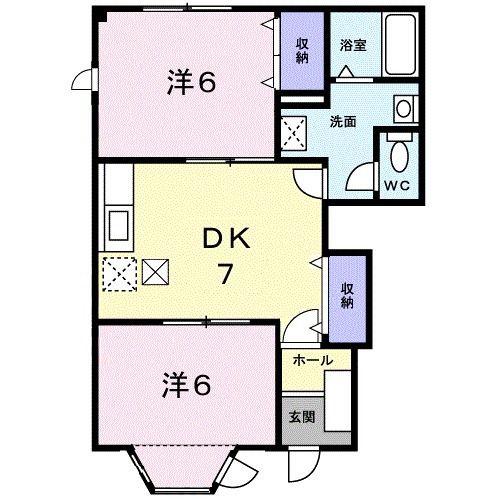コスモC(2DK/1階)の間取り写真