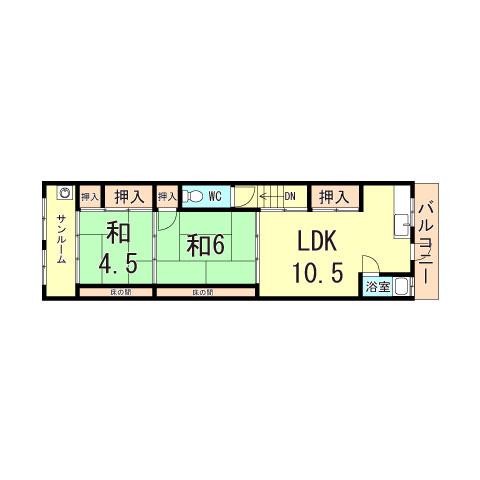 三田ハイツ(2LDK/2階)の間取り写真