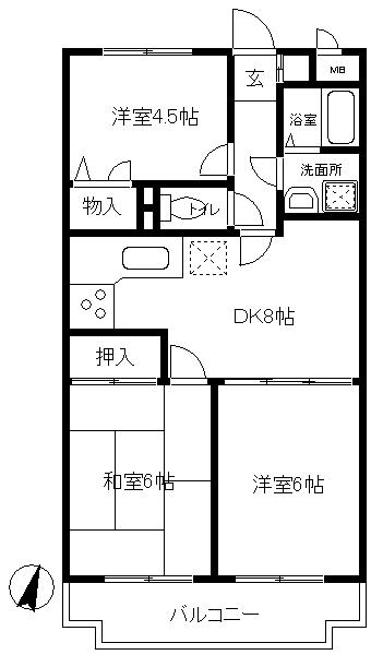 LA・COLLINA(3DK/1階)の間取り写真