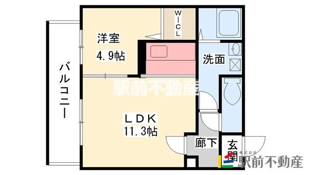 パッサーブルー野中(1LDK/2階)の間取り写真