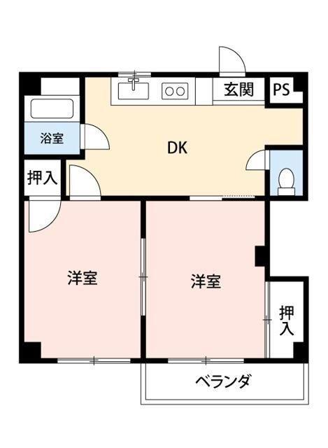 第5アベハウス(2DK/1階)の間取り写真