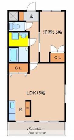 シャンテ一の宮(1LDK/2階)の間取り写真