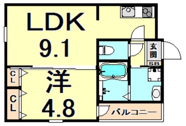 フジパレス甲子園口3番館(1LDK/2階)の間取り写真