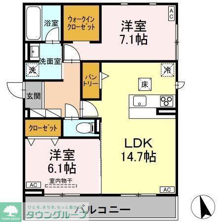 セレスティア長良 ウエスト(2LDK/3階)の間取り写真