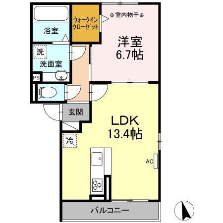 ウイング新宮(1LDK/2階)の間取り写真