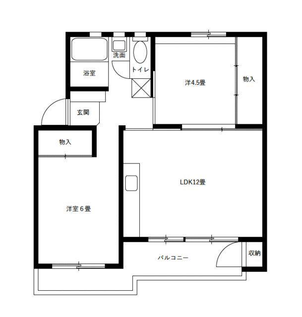 六ツ川台団地1街区1号棟(2LDK/4階)の間取り写真