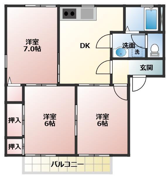 ディアス外神 B棟(3DK/2階)の間取り写真