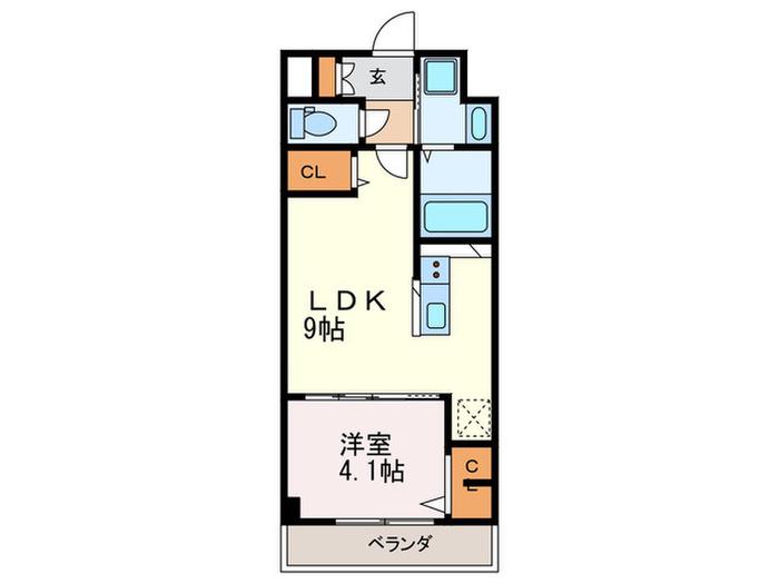 LIBRA井尻(1LDK/4階)の間取り写真