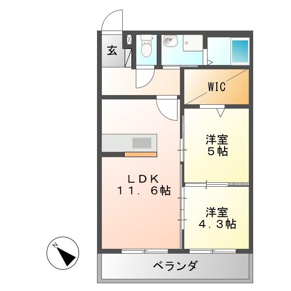 ハートフル・ゴリオン(2LDK/2階)の間取り写真