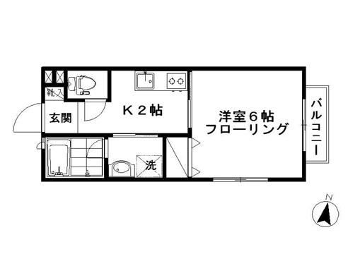 サウスコンフォート(1K/2階)の間取り写真