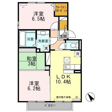 サンヒルズA棟(2LDK/1階)の間取り写真