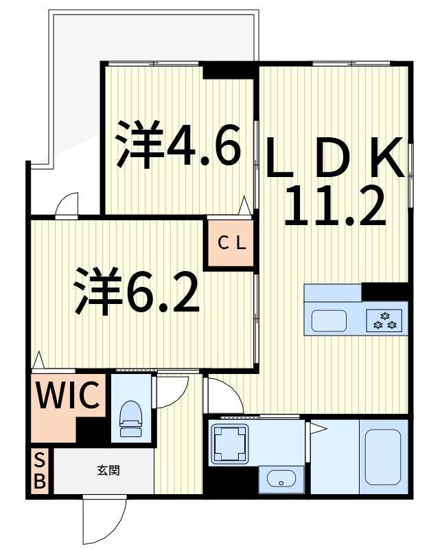セレスティア細田B(2LDK/2階)の間取り写真