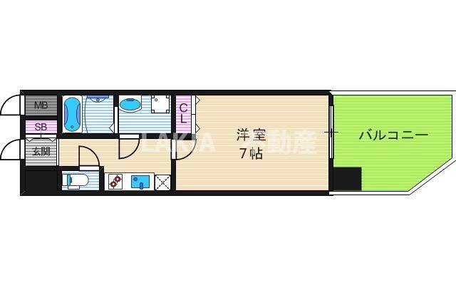 S-RESIDENCE谷町九丁目(1K/14階)の間取り写真
