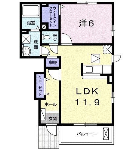 エトワール ポレール II(1LDK/1階)の間取り写真