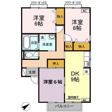 メルグランデB棟(3DK/1階)の間取り写真