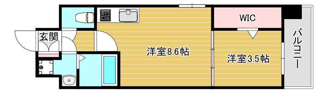 ミラージュパレス難波幸町(1LDK/9階)の間取り写真