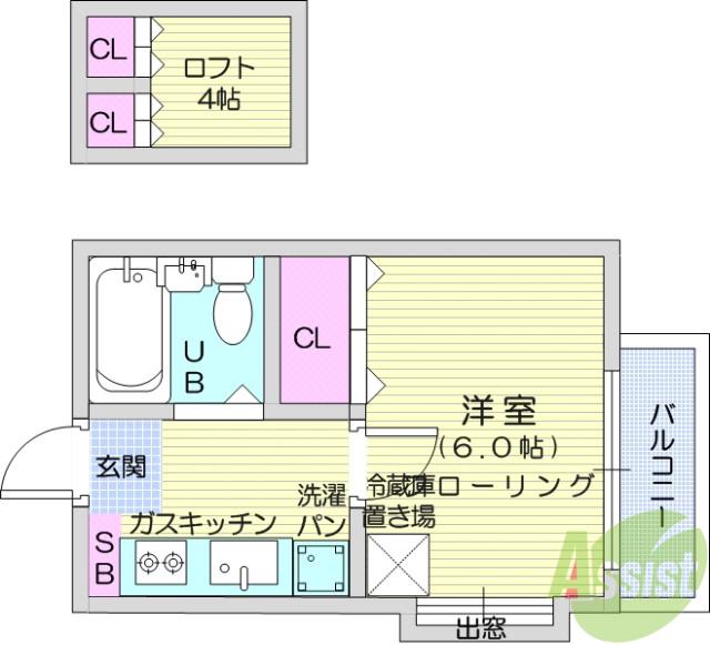 メゾン・ド・ジュンⅣB(1K/2階)の間取り写真