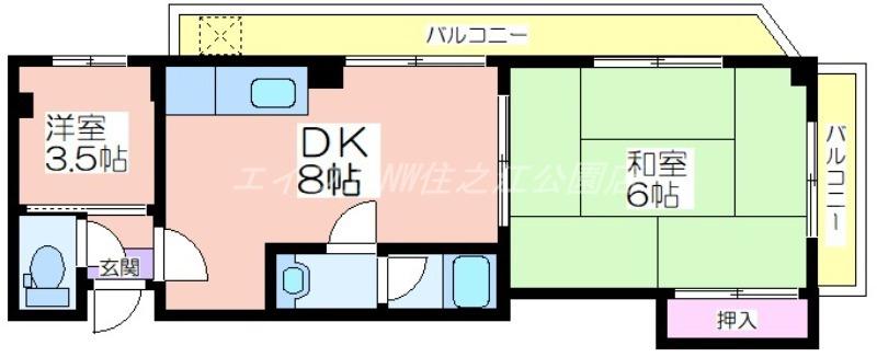 メゾンシャピー岸里(2DK/4階)の間取り写真