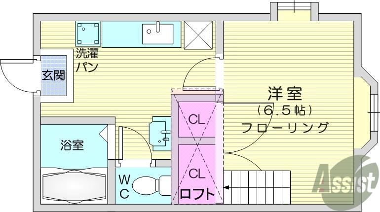ホワイトキャッスル55番館(1K/1階)の間取り写真