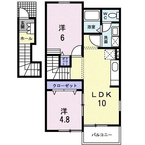 グランデール花宗 弐番館(2LDK/2階)の間取り写真