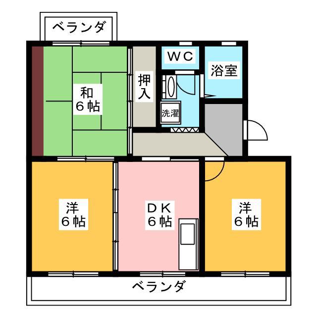 プライムハイツA・B(3DK/2階)の間取り写真
