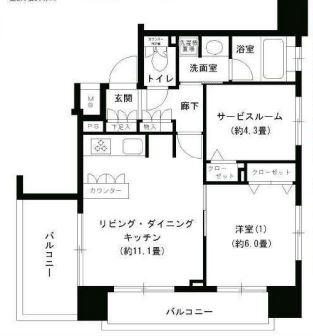 パークキューブ浅草田原町(1SLDK/7階)の間取り写真