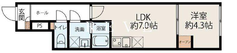 フラット富久町(1LDK/3階)の間取り写真