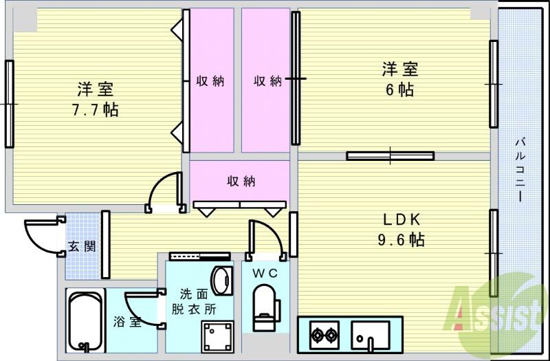 ICUBE南千里(2LDK/6階)の間取り写真