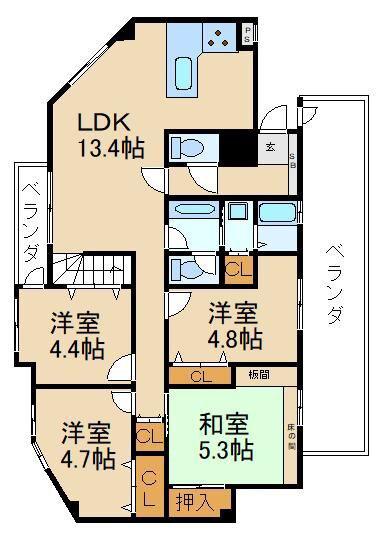 エトワールヴィル-R楠葉(4LDK/5階)の間取り写真