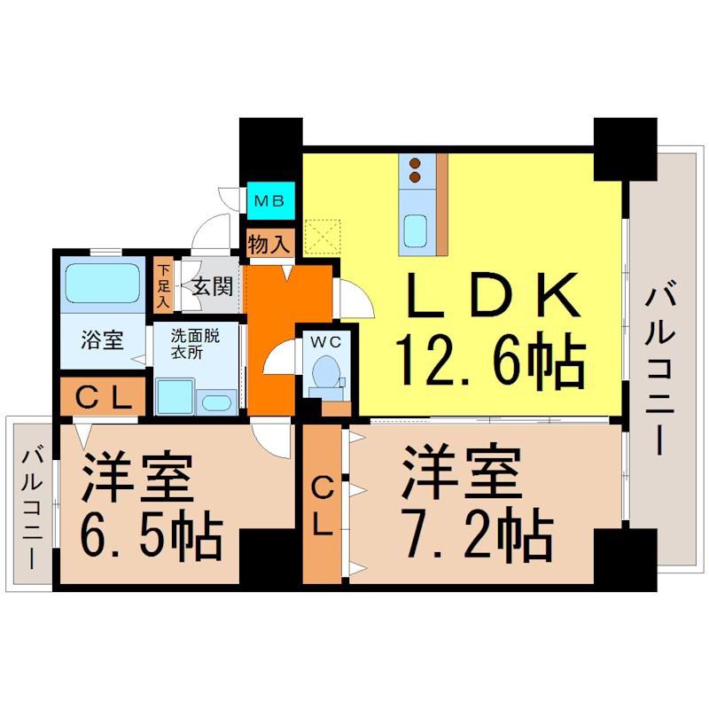 FLOS北山王(2LDK/4階)の間取り写真